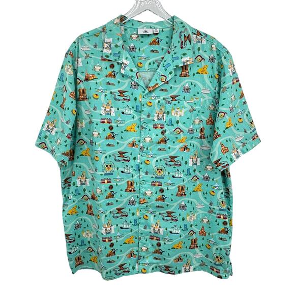Disney Parks Life shirt men's XL WDW attractions all over printed button down - Picture 1 of 8